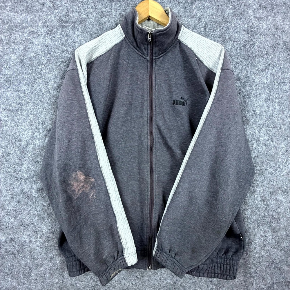 Vintage Puma Track Jacket Mens Medium Gray‎ Embroidered Logo Full Zip Sporty